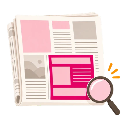 新聞紙面と虫眼鏡のイラスト